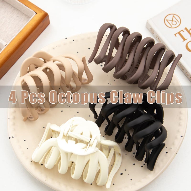 Seneeel 4 Pcs Octopus Claw Clips Octopus Hair Claw Clips for Women 3.8" Large Hair Claw Clip for Women Strong Grip Non-slip Jaw Clip for Thick,natural color - Image 3